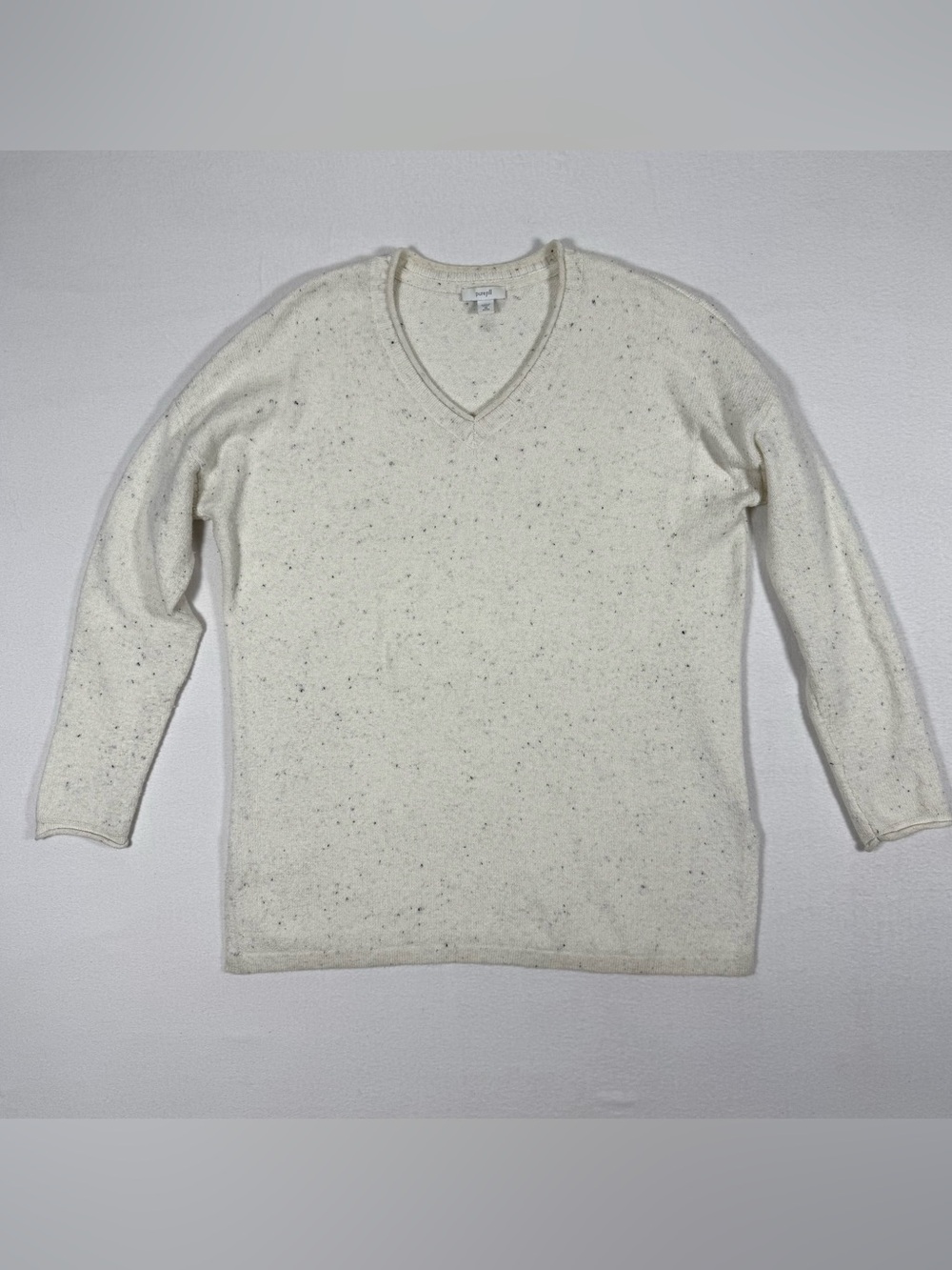 Pure Jill J Jill V-Neck Speckled Cream Knit Sweater
